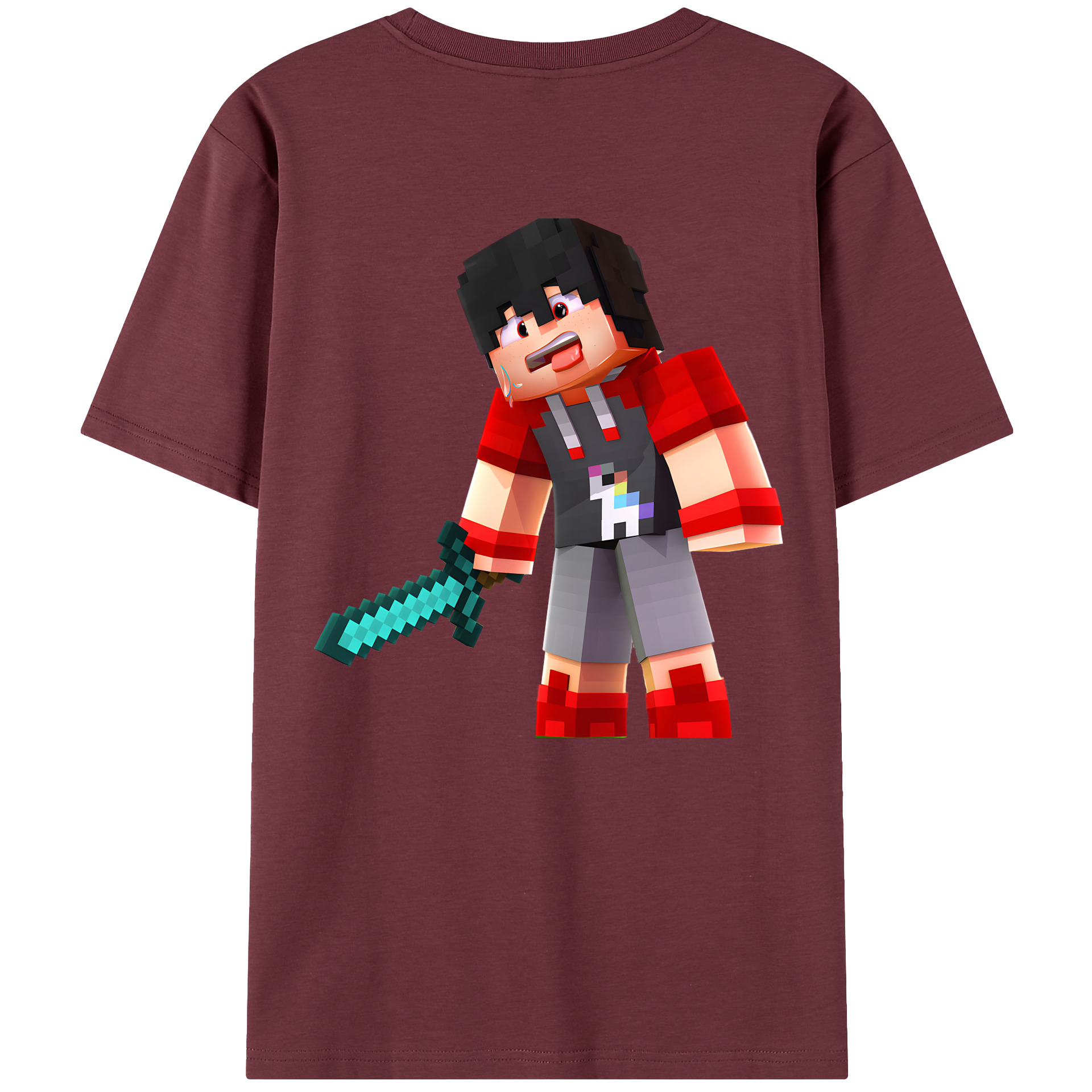 （画像用） マインクラフト ブロックの世界 Minecraft MC Block world 綿100％半袖Tシャツ（背面プリント）